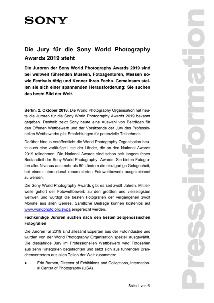 Die Jury für die Sony World Photography Awards 2019 steht