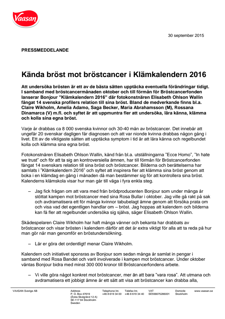 Kända bröst mot bröstcancer i Klämkalendern 2016