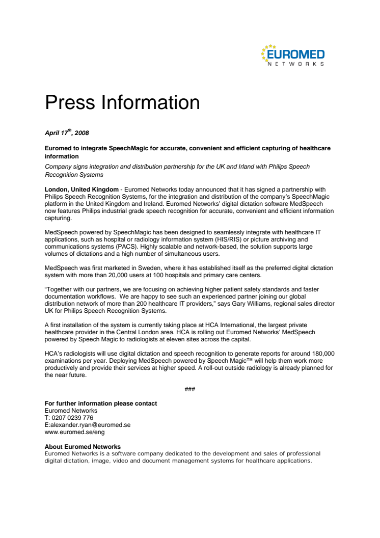 Euromed integrerar SpeechMagic för korrekt, lättanvänd och effektiv fångst av medicinsk information