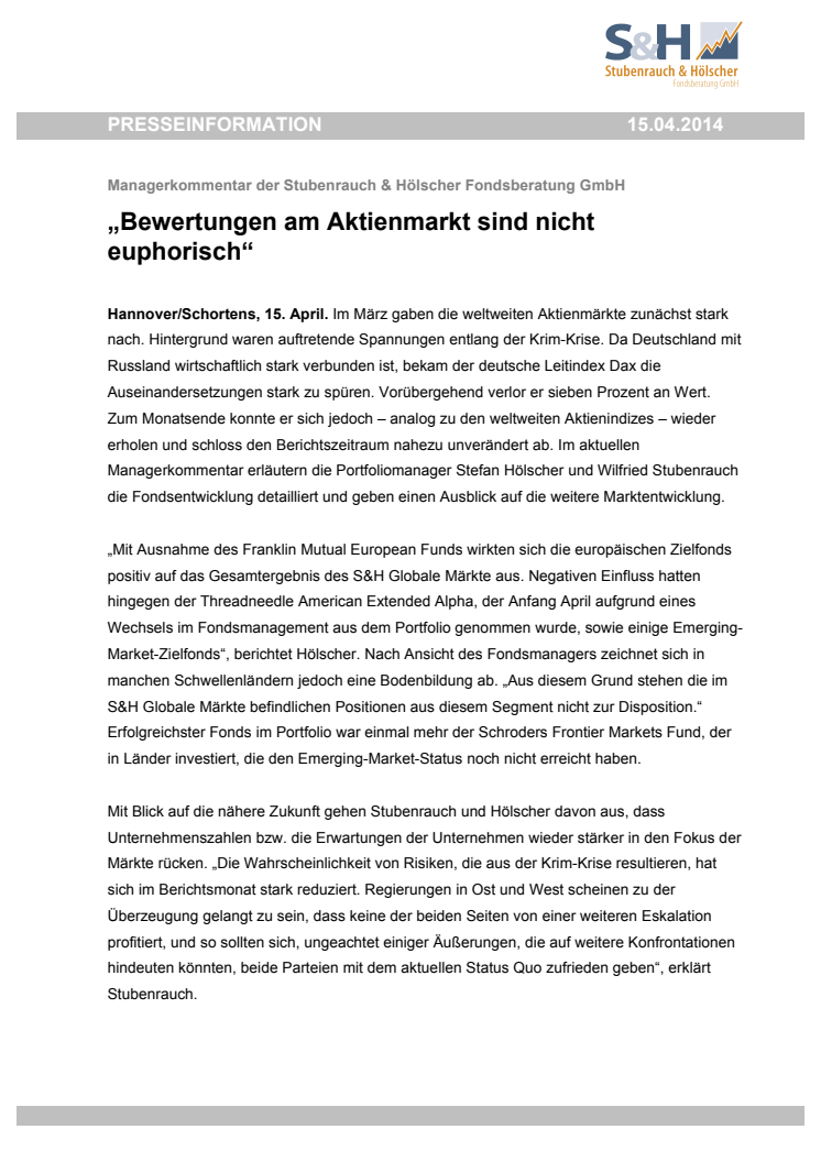 „Bewertungen am Aktienmarkt sind nicht euphorisch“