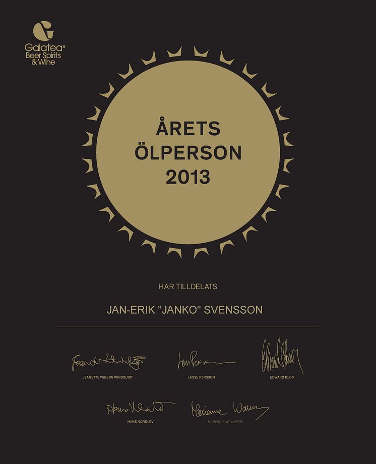 Årets Ölperson 2013 Diplom
