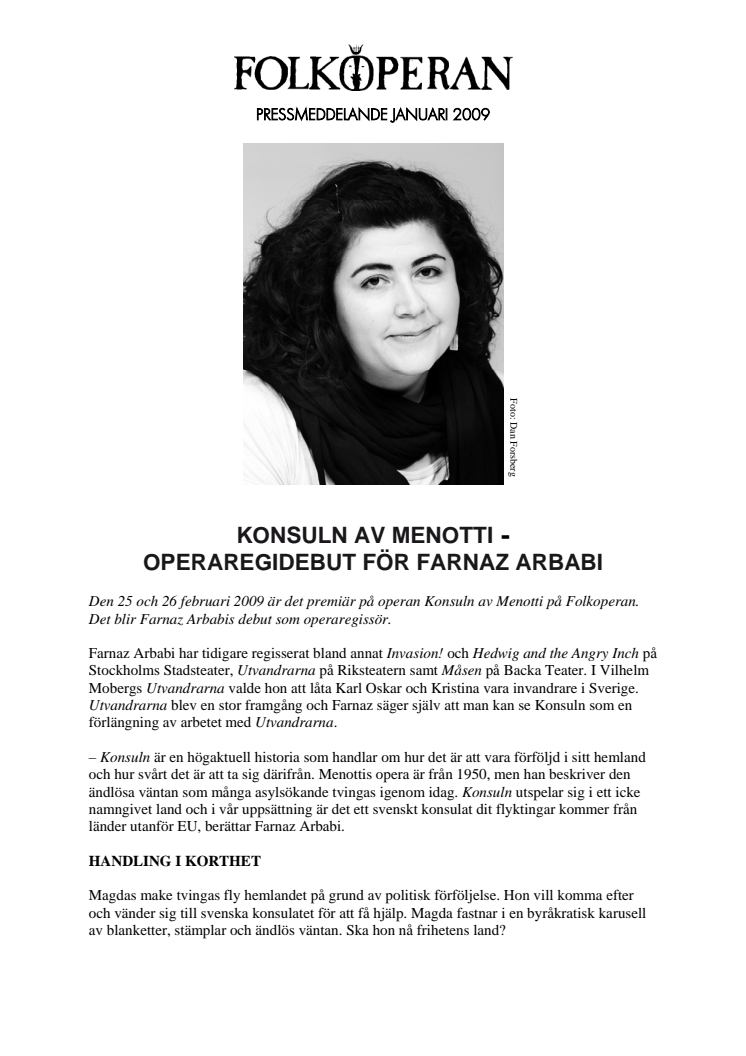 Konsuln av Menotti - operaregidebut för Farnaz Arbabi