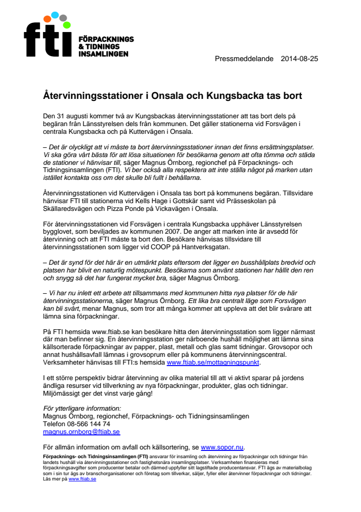 Återvinningsstationer i Onsala och Kungsbacka tas bort