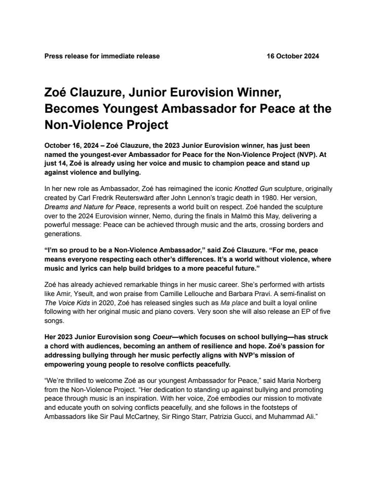 Presstext Zoé Clauzure Non-Violence Ambassador for Peace_16Oct2024.pdf