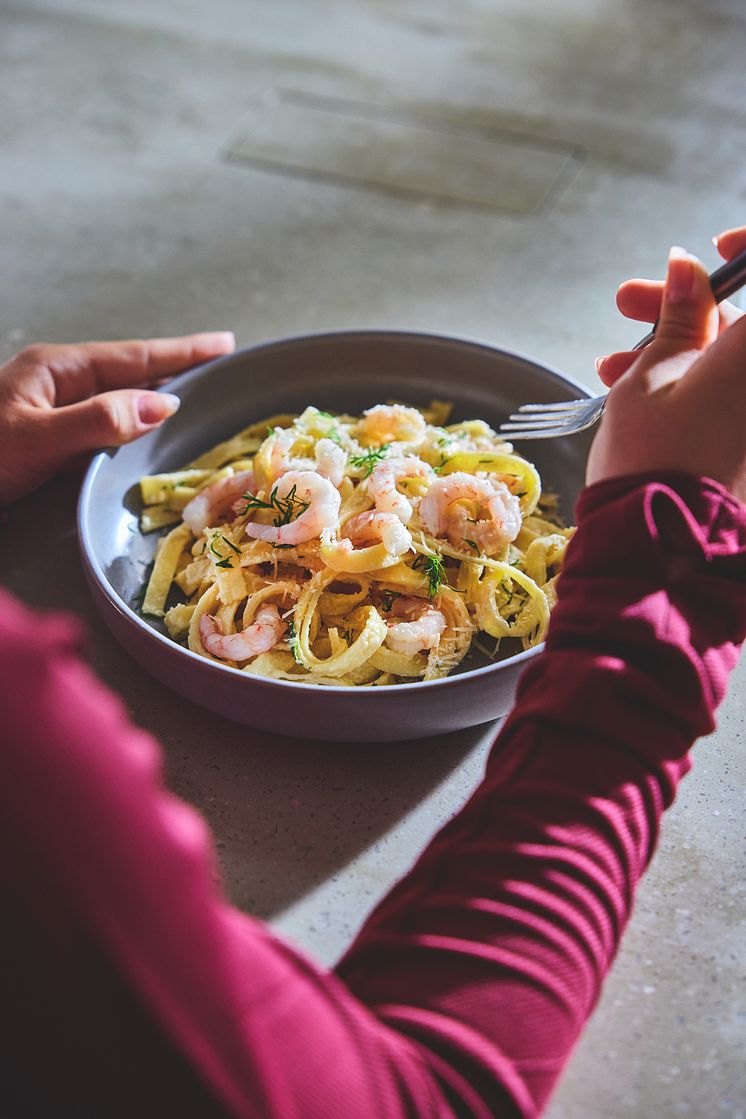 Prawn carbonara: Norwegian prawns incorporated into comforting classics