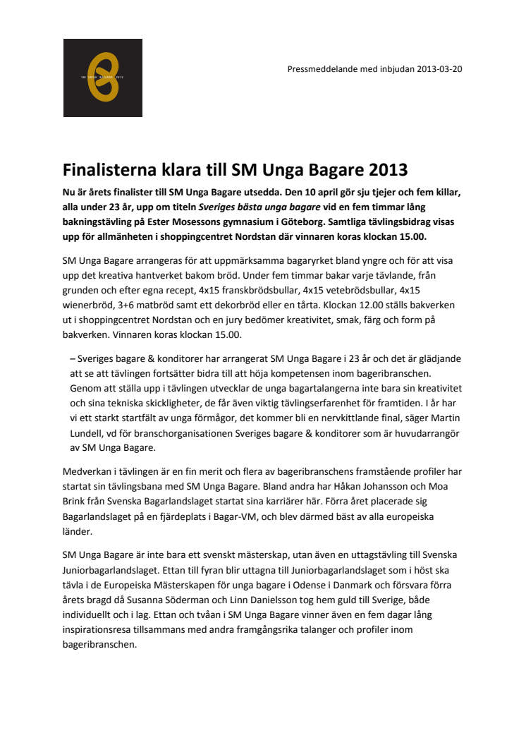 Finalisterna klara till SM Unga Bagare 2013