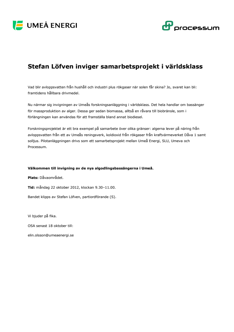 Inbjudan: Stefan Löfven inviger samarbetsprojekt i världsklass