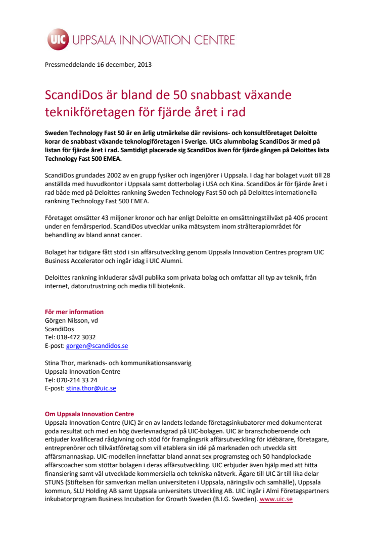 ScandiDos är bland de 50 snabbast växande teknikföretagen för fjärde året i rad