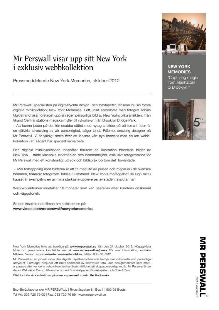 Mr Perswall lanserar New York Memories - Capturing Magic from the City of Light