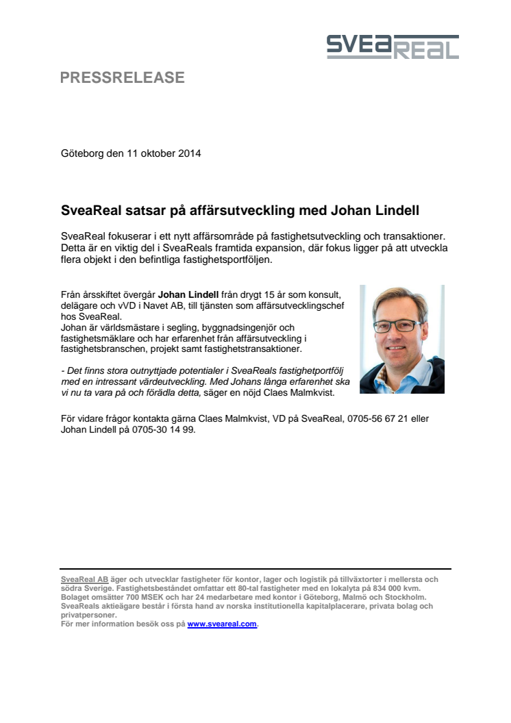 SveaReal satsar på affärsutveckling med Johan Lindell