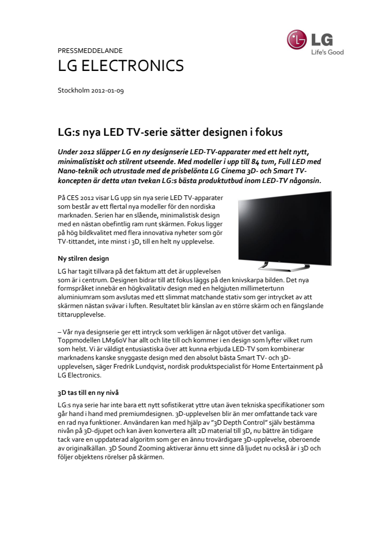 LG:s nya LED TV-serie sätter designen i fokus