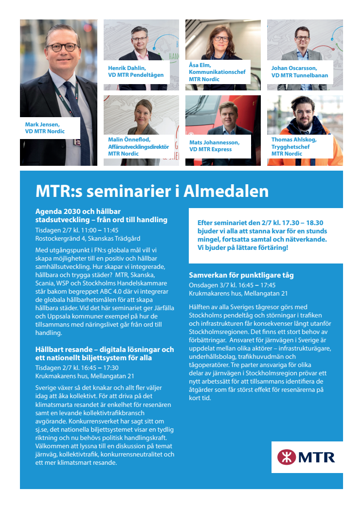 MTR:s seminarier i  Almedalen 