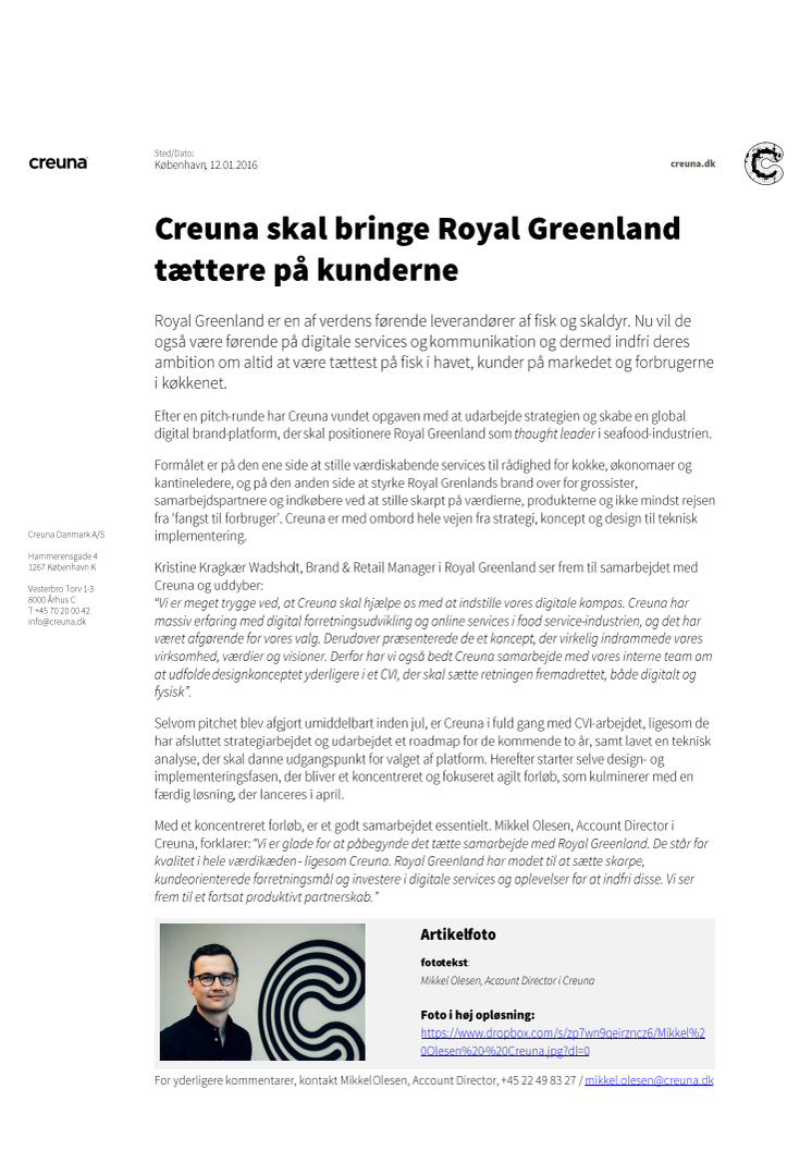 Creuna skal bringe Royal Greenland tættere på kunderne