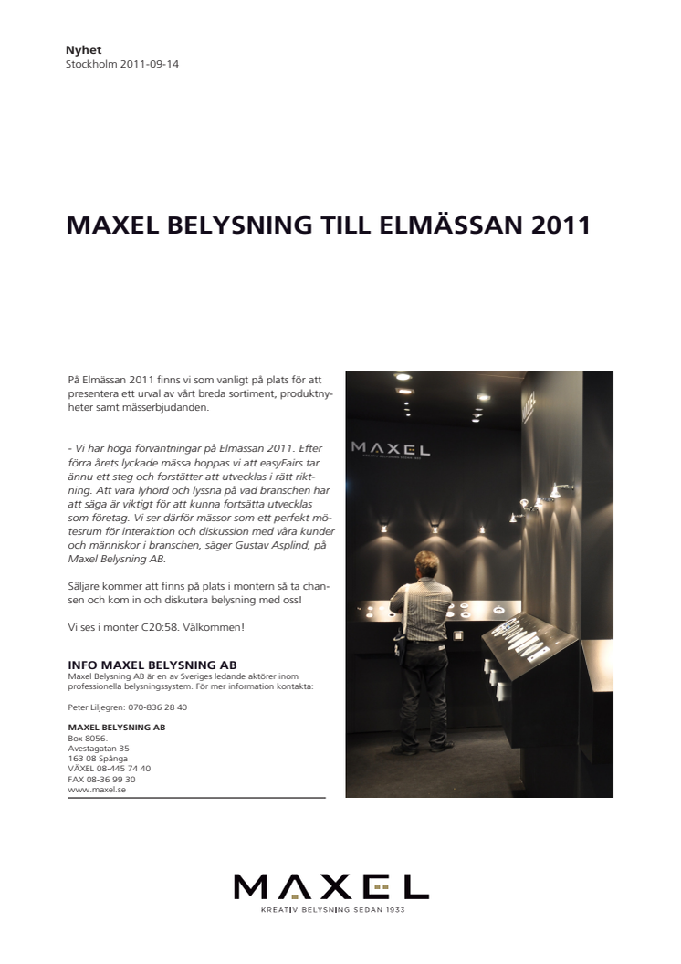 Maxel Belysning till Elmässan 2011