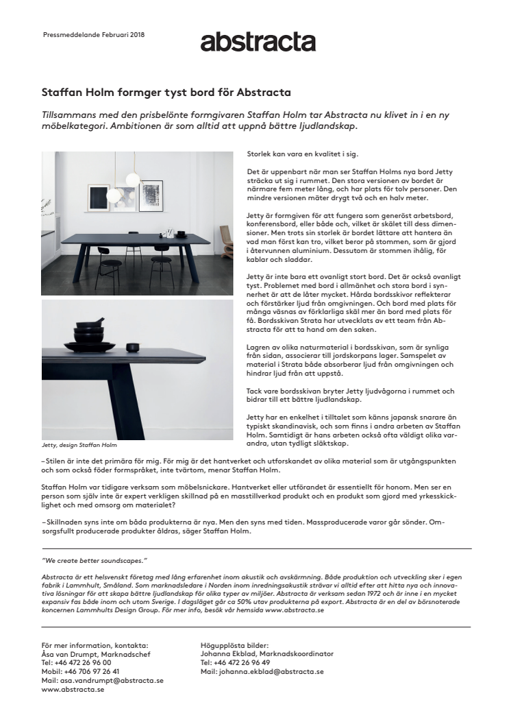 Staffan Holm designar tyst bord för Abstracta