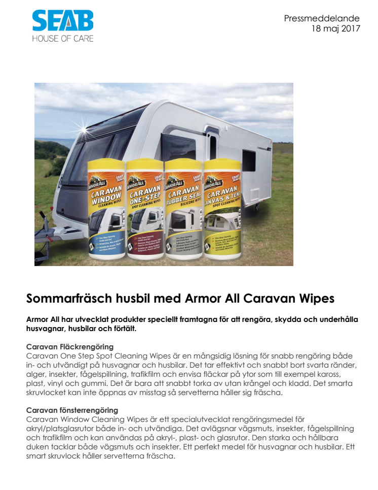 Sommarfräsch husbil med Armor All Caravan Wipes 