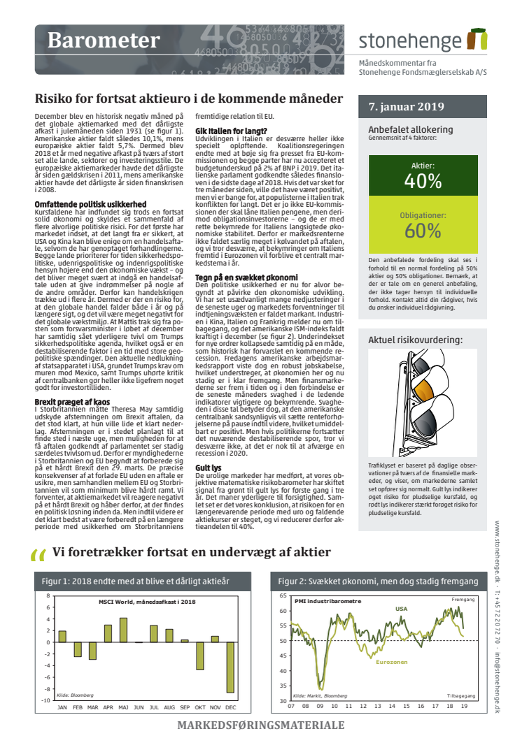 Barometer: Risiko for fortsat aktieuro i de kommende måneder