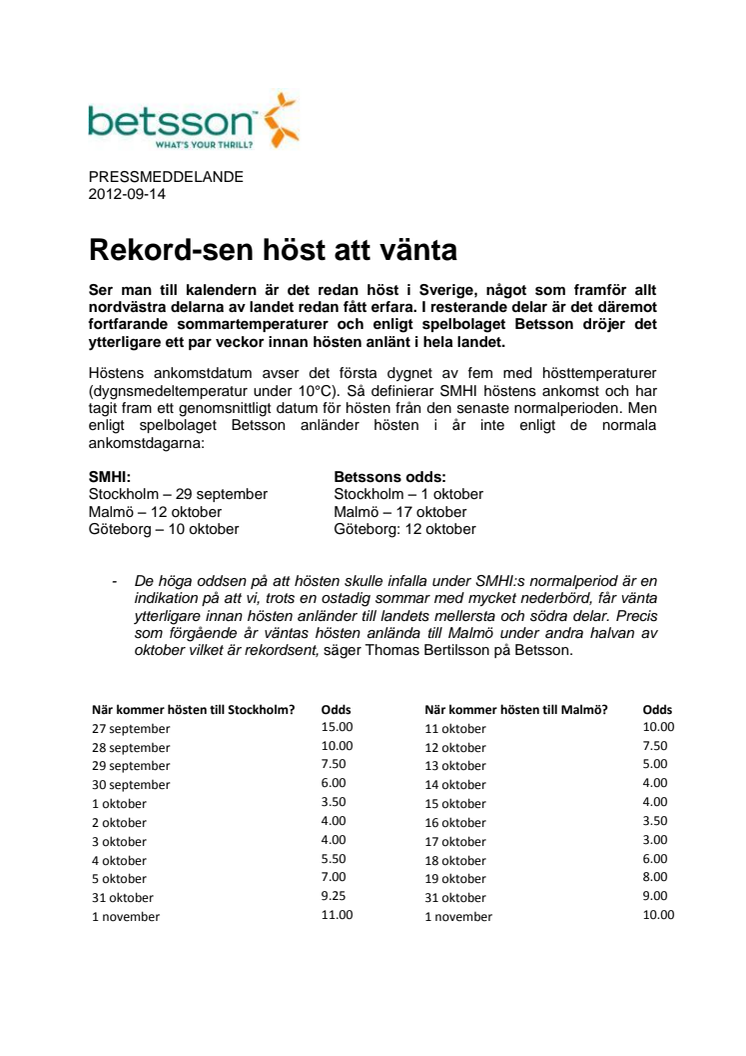 Rekord-sen höst att vänta