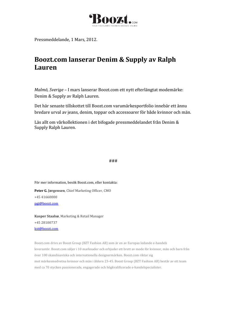 Denim & Supply Ralph Lauren - Boozt.com Pressmeddelande