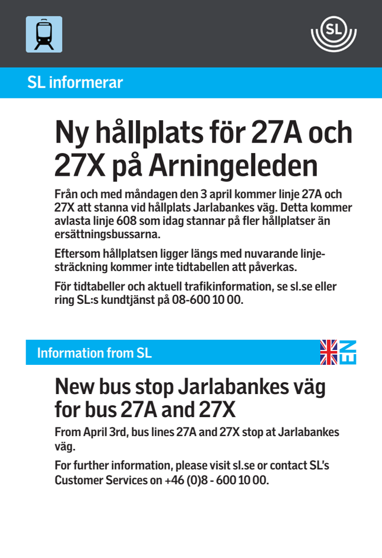 Ny hållplats för ersättningsbussar på Arningeleden 