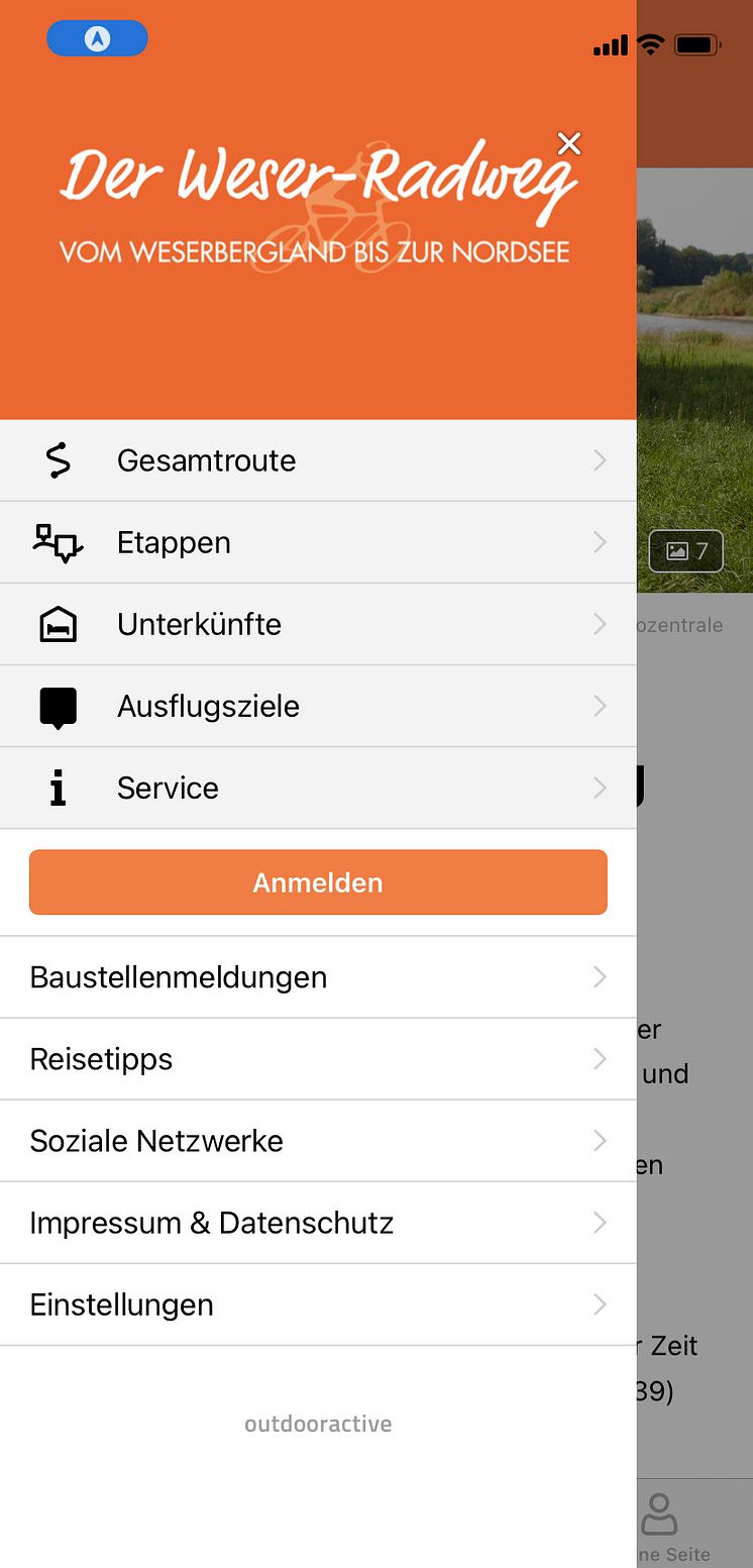 Weser-Radweg App_Menü