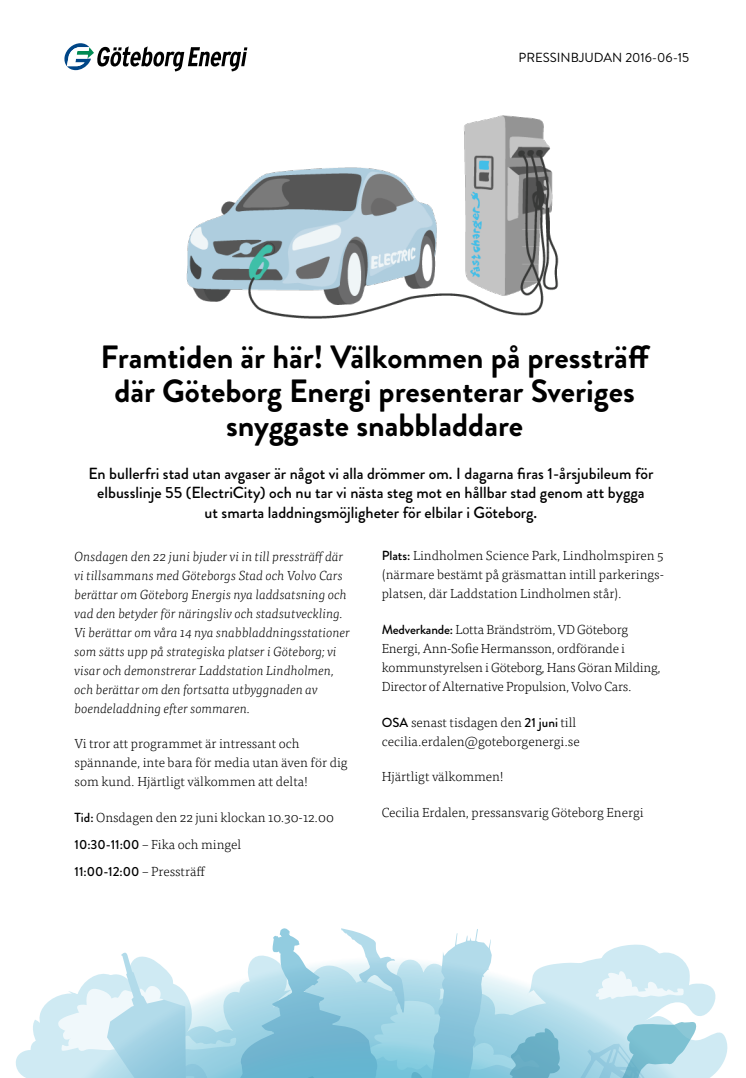 Pressinbjudan: Välkommen på pressträff där Göteborg Energi presenterar Sveriges snyggaste snabbladdare