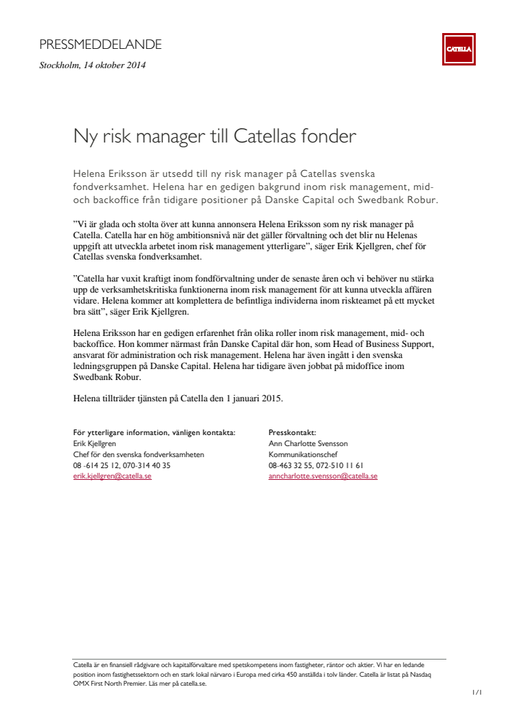 Ny risk manager till Catellas fonder