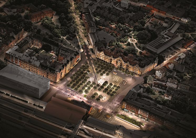 Kontrapunkter_Visionsbild_Gestaltningsförslag för Clemenstorget och Bangatan