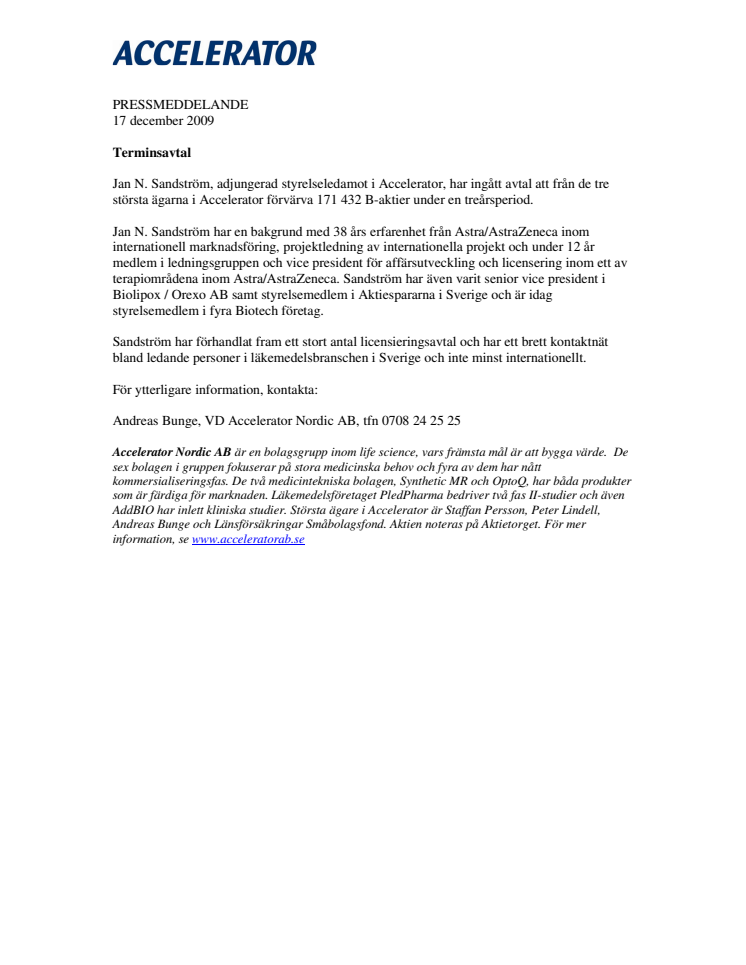 Terminsavtal med adjungerad styrelseledamot