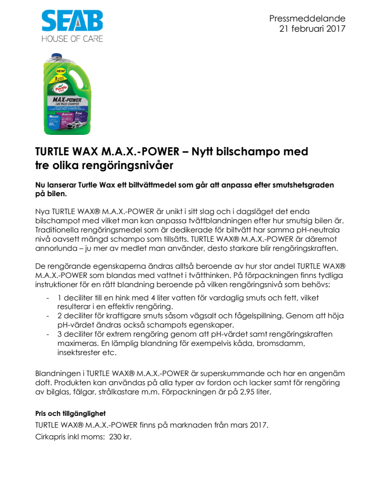 TURTLE WAX M.A.X.-POWER – Nytt bilschampo med tre olika rengöringsnivåer 