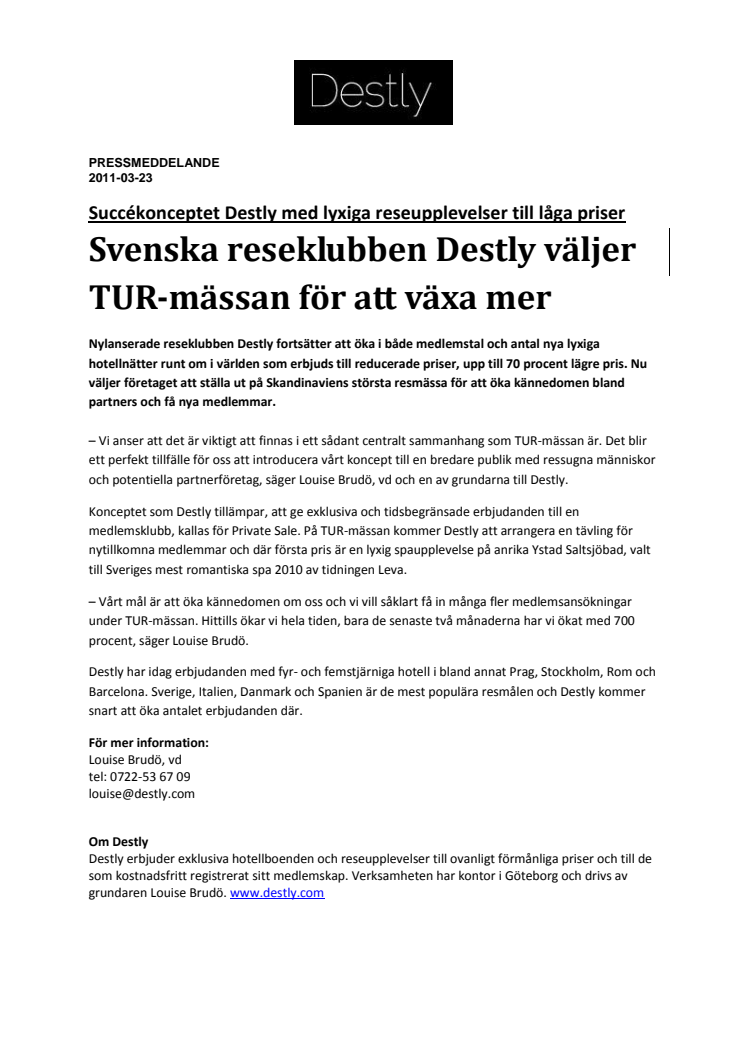 Svenska reseklubben Destly väljer TUR-mässan för att växa mer