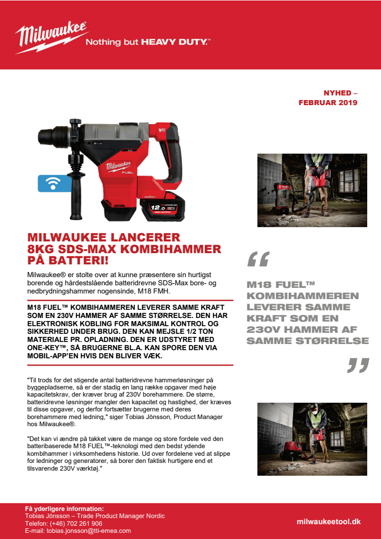 MILWAUKEE LANCERER 8KG SDS-MAX KOMBIHAMMER PÅ BATTERI!