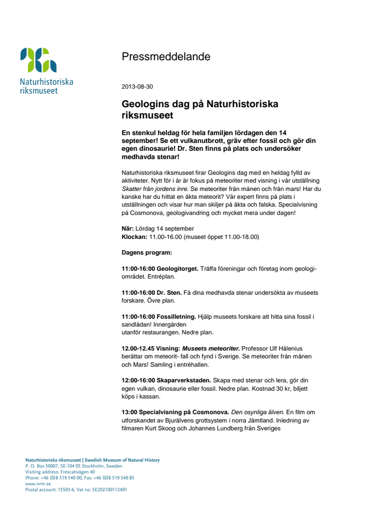 Geologins dag på Naturhistoriska riksmuseet