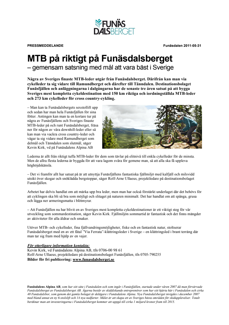 MTB på riktigt på Funäsdalsberget  – gemensam satsning med mål att vara bäst i Sverige