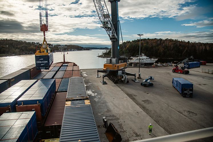 First container delivery port of Arendal 23.10.23