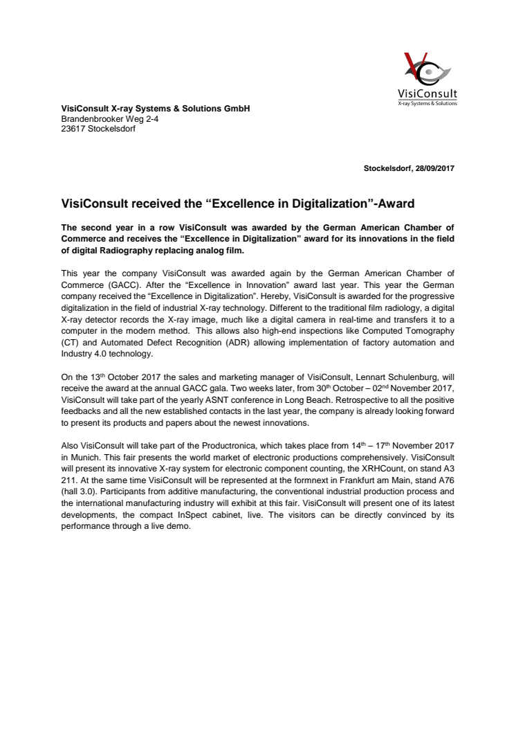 VisiConsult received the “Excellence in Digitalization”-Award