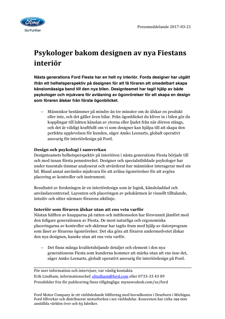 Psykologer bakom designen av nya Fiestans interiör