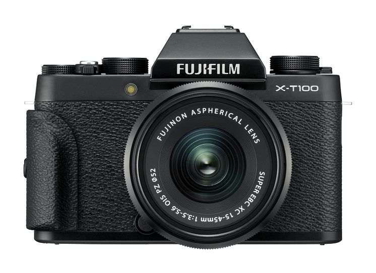 FUJIFILM X-T100 black and XC15-45 with grip