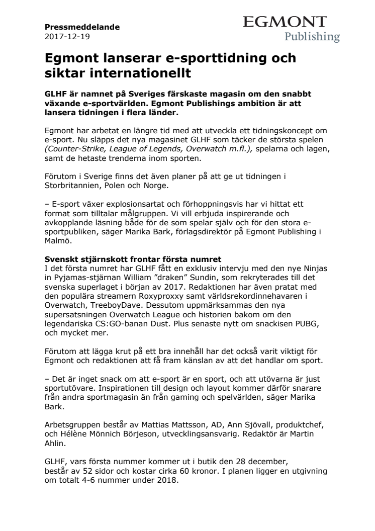 Egmont lanserar e-sporttidning och siktar internationellt 