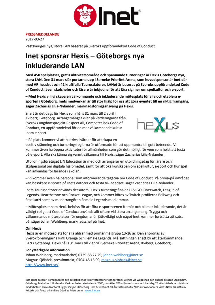 Inet sponsrar Hexis – Göteborgs nya inkluderande LAN