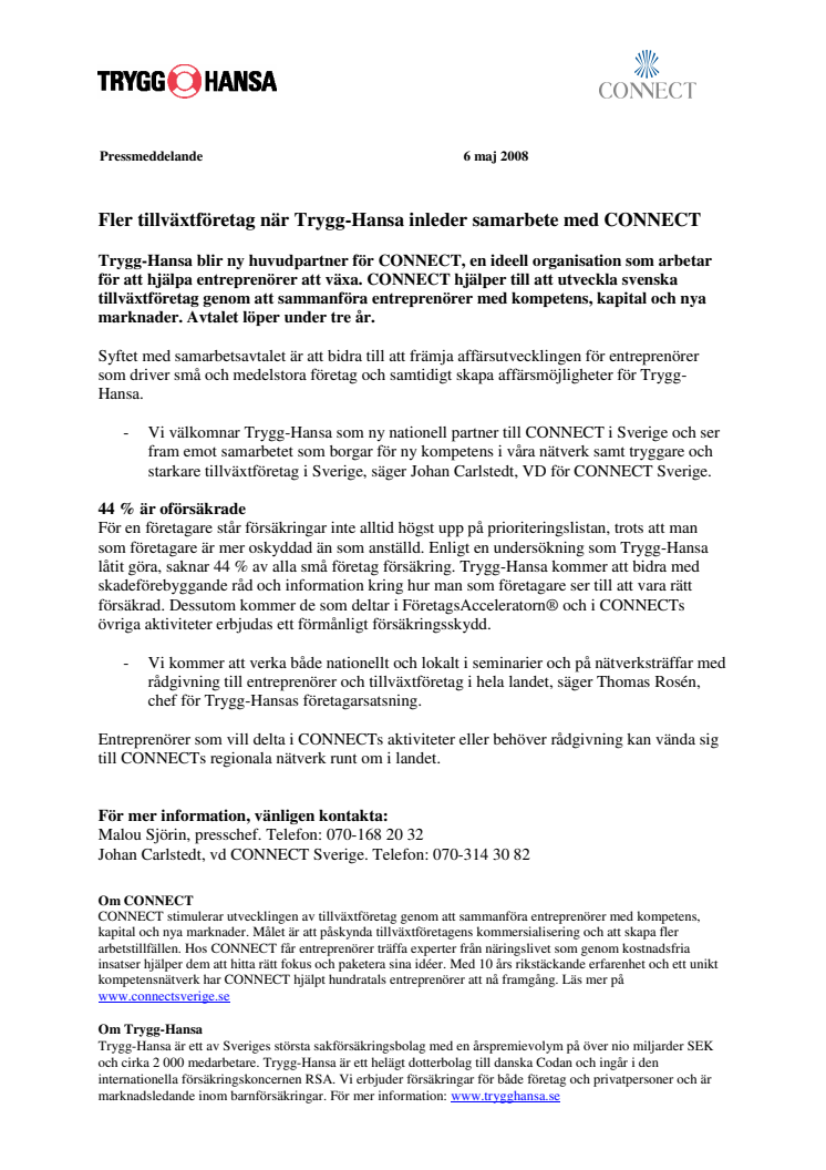 Fler tillväxtföretag när Trygg-Hansa inleder samarbete med CONNECT