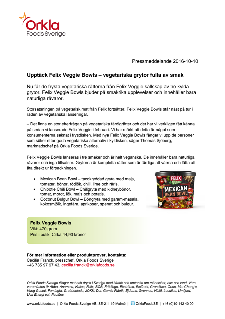 Upptäck Felix Veggie Bowls – vegetariska grytor fulla av smak