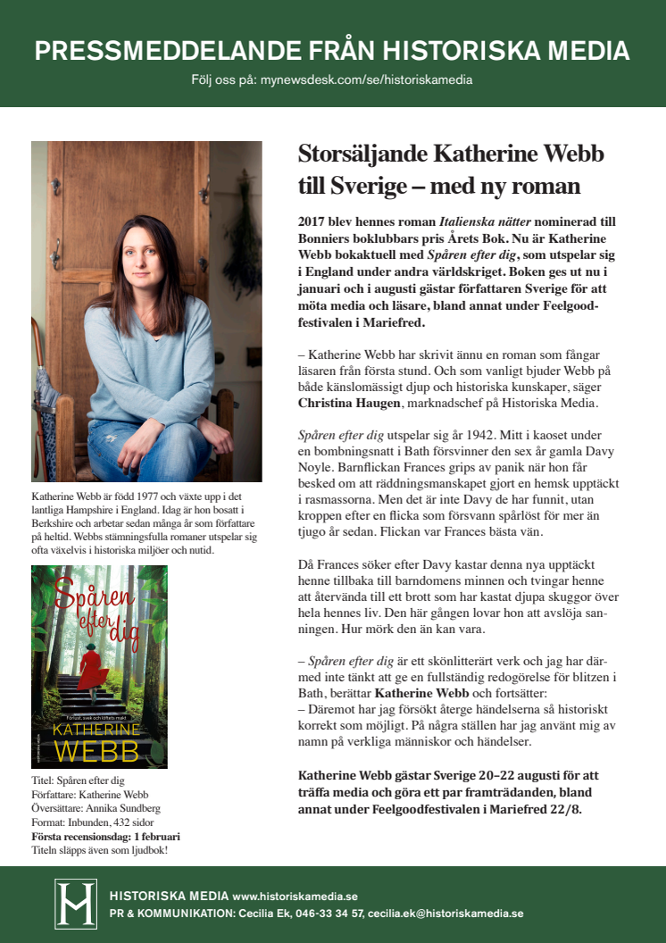Storsäljande Katherine Webb  till Sverige – med ny roman