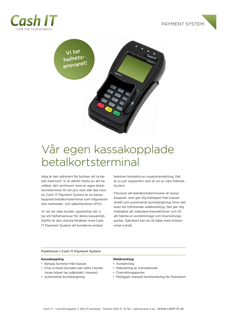 Vår egen betalkortsterminal - Cash IT Payment System