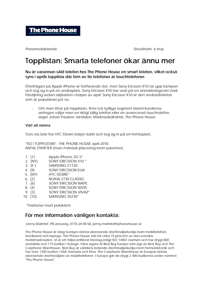 Topplistan: Smarta telefoner ökar ännu mer  