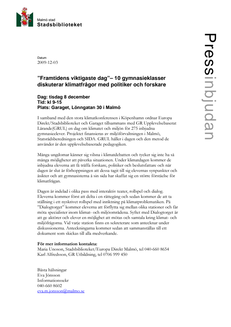 ”Framtidens viktigaste dag”– 10 gymnasieklasser diskuterar klimatfrågor med politiker och forskare