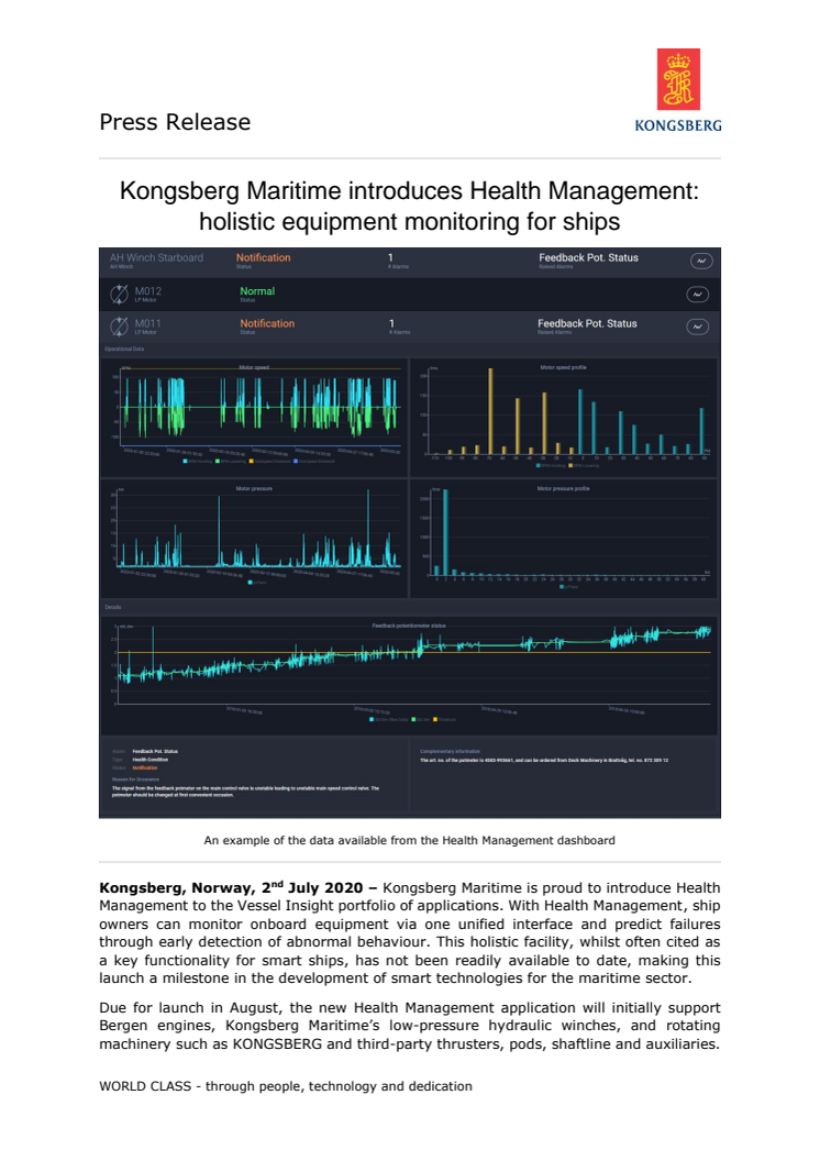 Kongsberg Maritime introduces Health Management: holistic equipment monitoring for ships