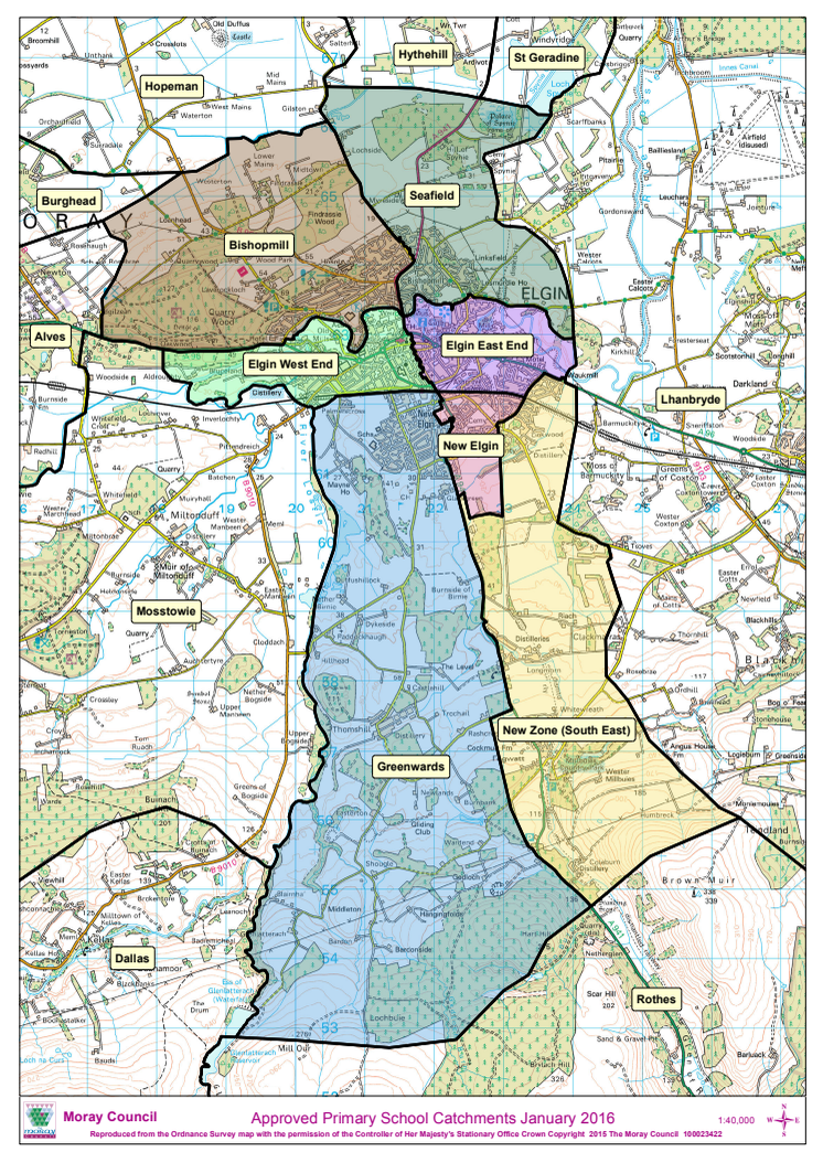 Map showing new school catchment zones in Elgin