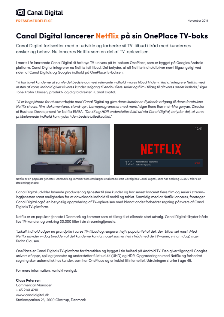 Canal Digital lancerer Netflix på sin OnePlace TV-boks