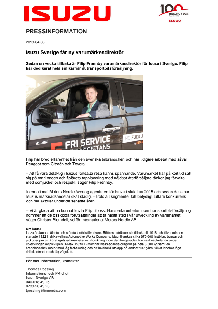 Isuzu Sverige får ny varumärkesdirektör